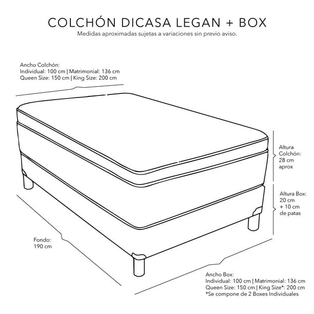 Colchón Matrimonial + Box Belu + Sábanas Softy + Almohadas 2-Pack  Legan