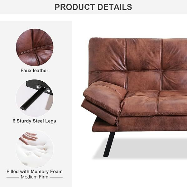 Sofá cama futón de espuma viscoelástica ajustable, sofá con respaldo convertible y reposabrazos, futón plegable, moderno futón cama para sala de estar, apartamento, oficina, habitación pequeña, sofá cama de 71 pulgadas, color negro