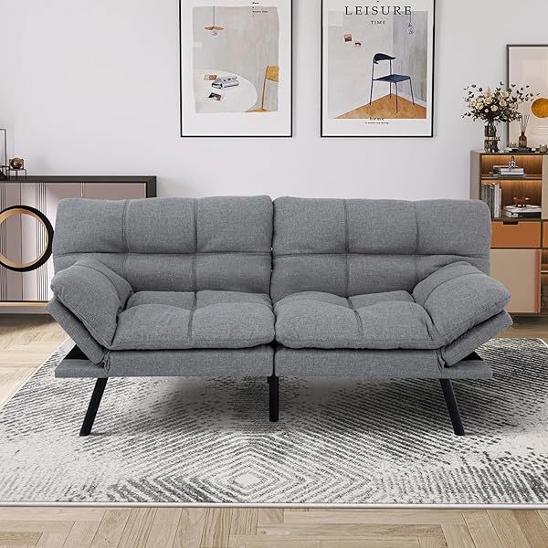 Sofá cama futón de espuma viscoelástica ajustable, sofá con respaldo convertible y reposabrazos, futón plegable, moderno futón cama para sala de estar, apartamento, oficina, habitación pequeña, sofá cama de 71 pulgadas, color negro