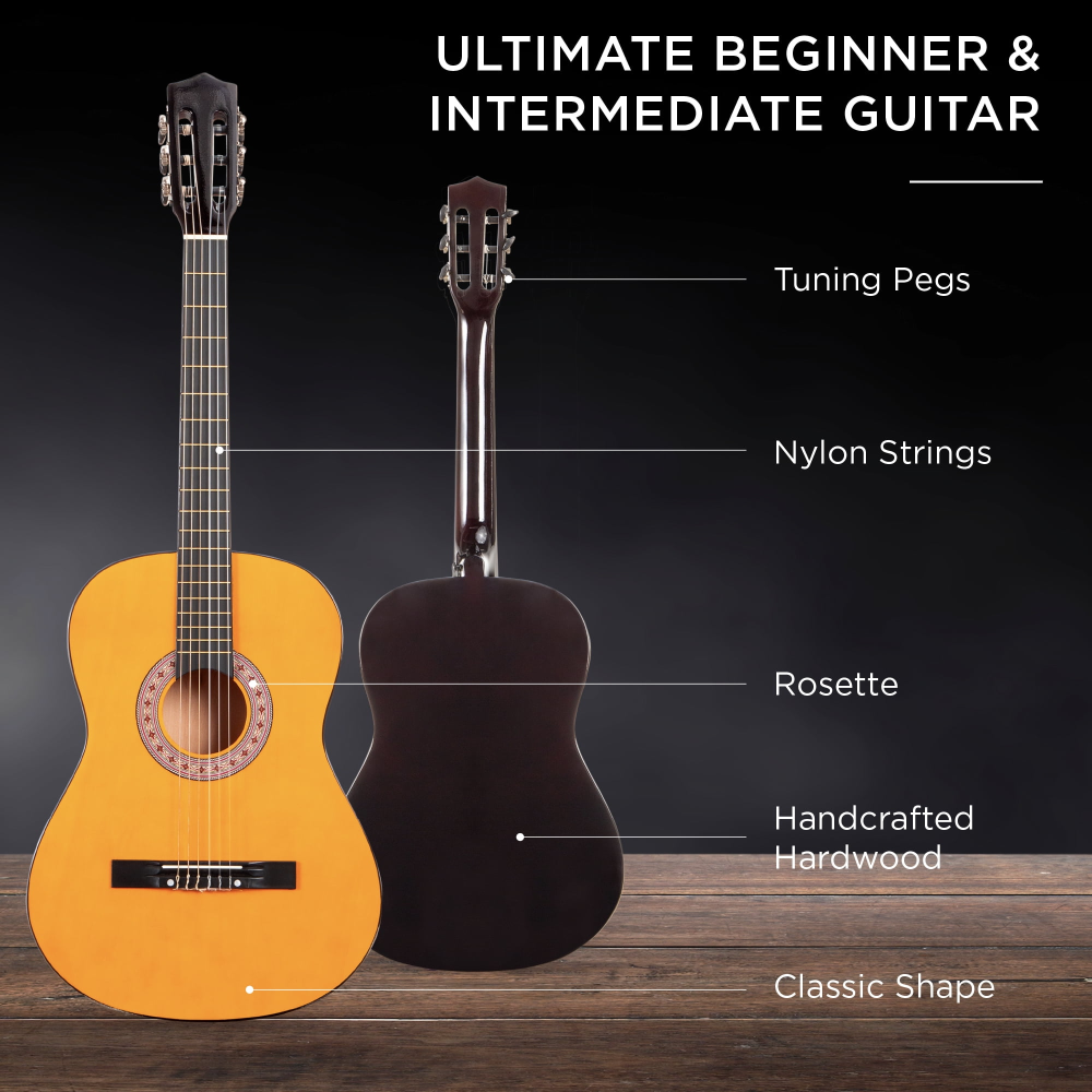 Kit de inicio para guitarra acústica de 38 pulgadas para principiantes con funda, correa y cuerdas adicionales, color natural