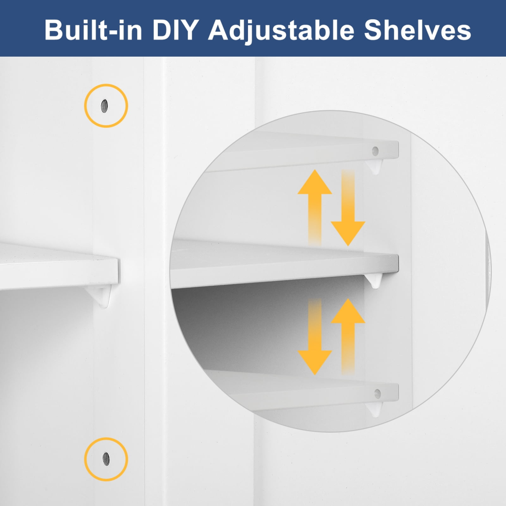 Mueble de baño de madera, organizador de almacenamiento lateral con 4 cajones, 1 armario y 2 estantes, color blanco