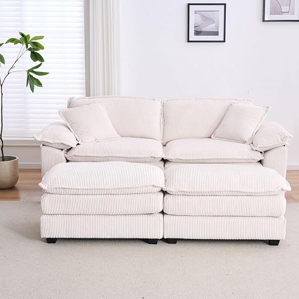 Sofá seccional Loveseat con otomana, sofá cama moderno con almohadas
