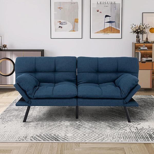 Sofá cama futón de espuma viscoelástica ajustable, sofá con respaldo convertible y reposabrazos, futón plegable, moderno futón cama para sala de estar, apartamento, oficina, habitación pequeña, sofá cama de 71 pulgadas, color negro