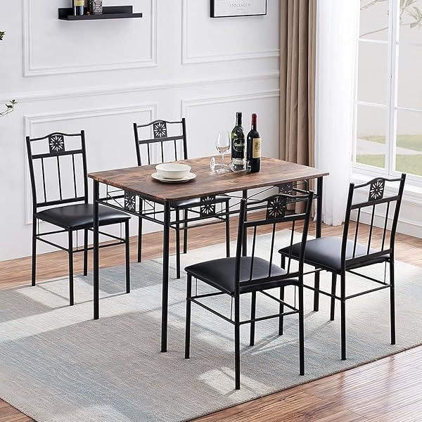 juego de mesa de comedor con mesa de vidrio para 4, Negro