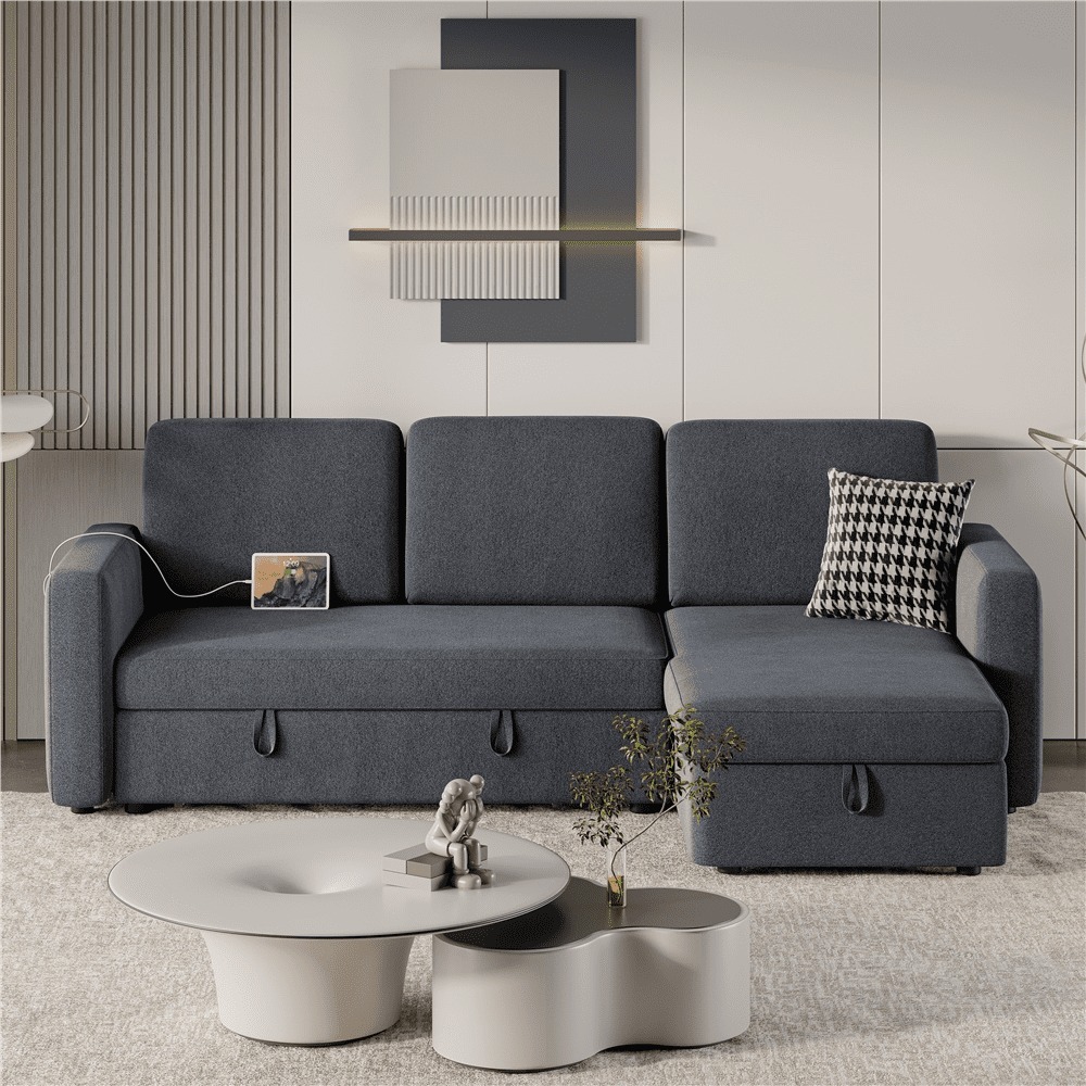 Sofá Seccional Reversible Alden Design con Puertos USB y Type-C para Sala de Estar
