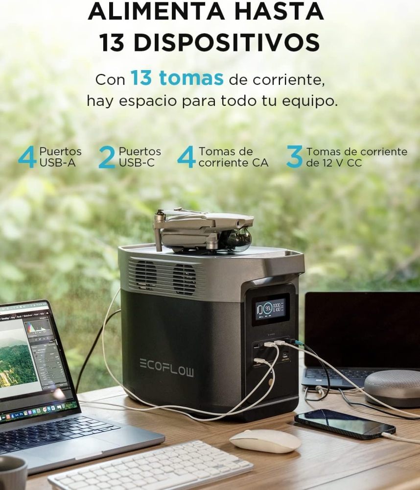 Central eléctrica portátil DELTA 2, 1024 Wh LiFePO4 (LFP), carga rápida, generador solar (panel solar opcional) para energía de reserva en el hogar, camping y vehículos recreativos
