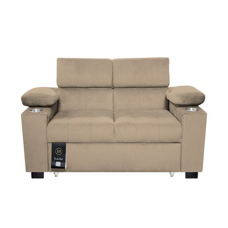 Sofá Cama Baltimore con Porta Vasos y Bolsillos Laterales 2 plz Gris Claro