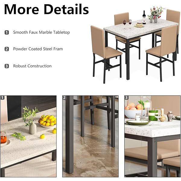 Juego de mesa de comedor para 4, 5 piezas de mármol DiningTableSet
