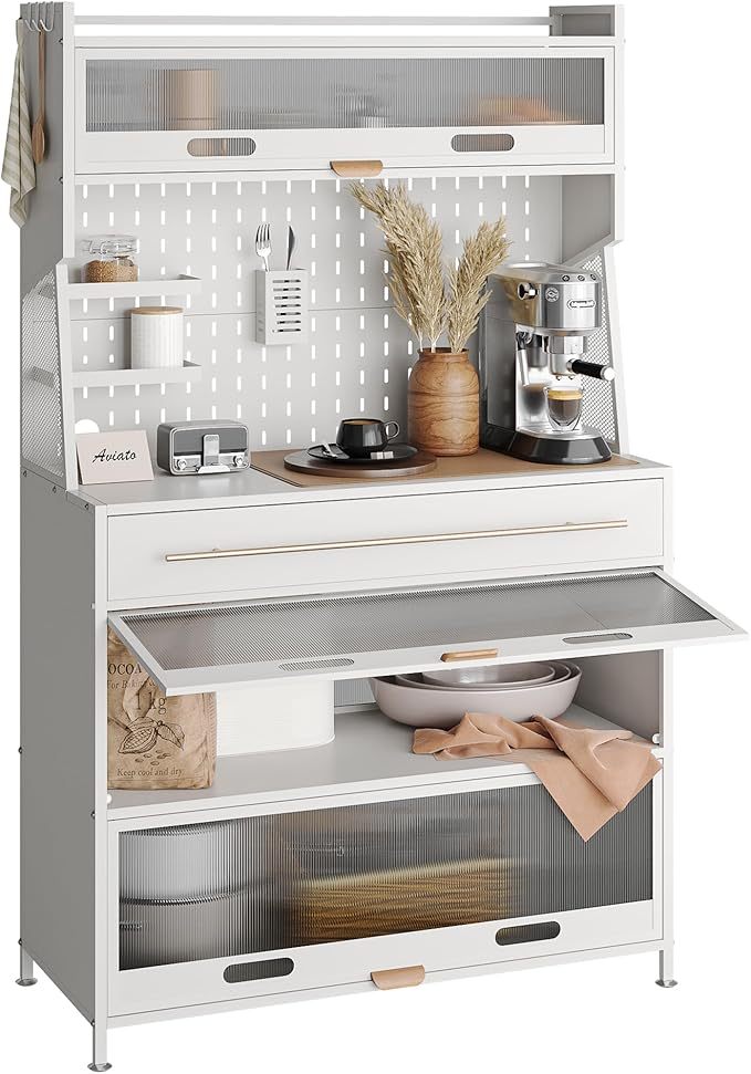 Armario de Cocina, Estante para Microondas, Gran Estante de Almacenaje de Cocina, DIY Creativo, con Ruedas de Freno, para Garaje, Despensa, Cocina, Hogar, Blanco 100×40×165cm