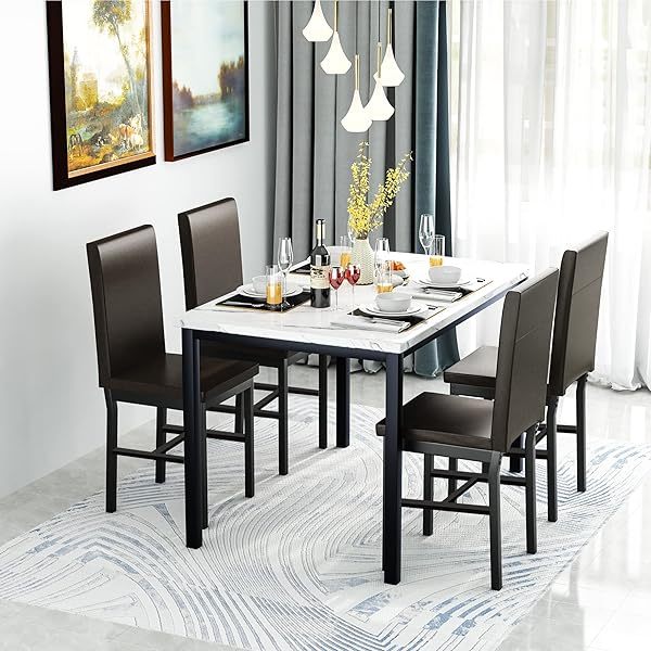 Juego de mesa de comedor para 4, 5 piezas de mármol DiningTableSet