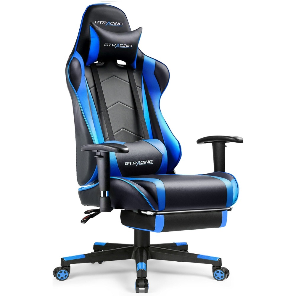 Silla gaming, silla ergonómica de escritorio con soporte lumbar, cuero sintético, reposapiés y reposacabezas ajustable.