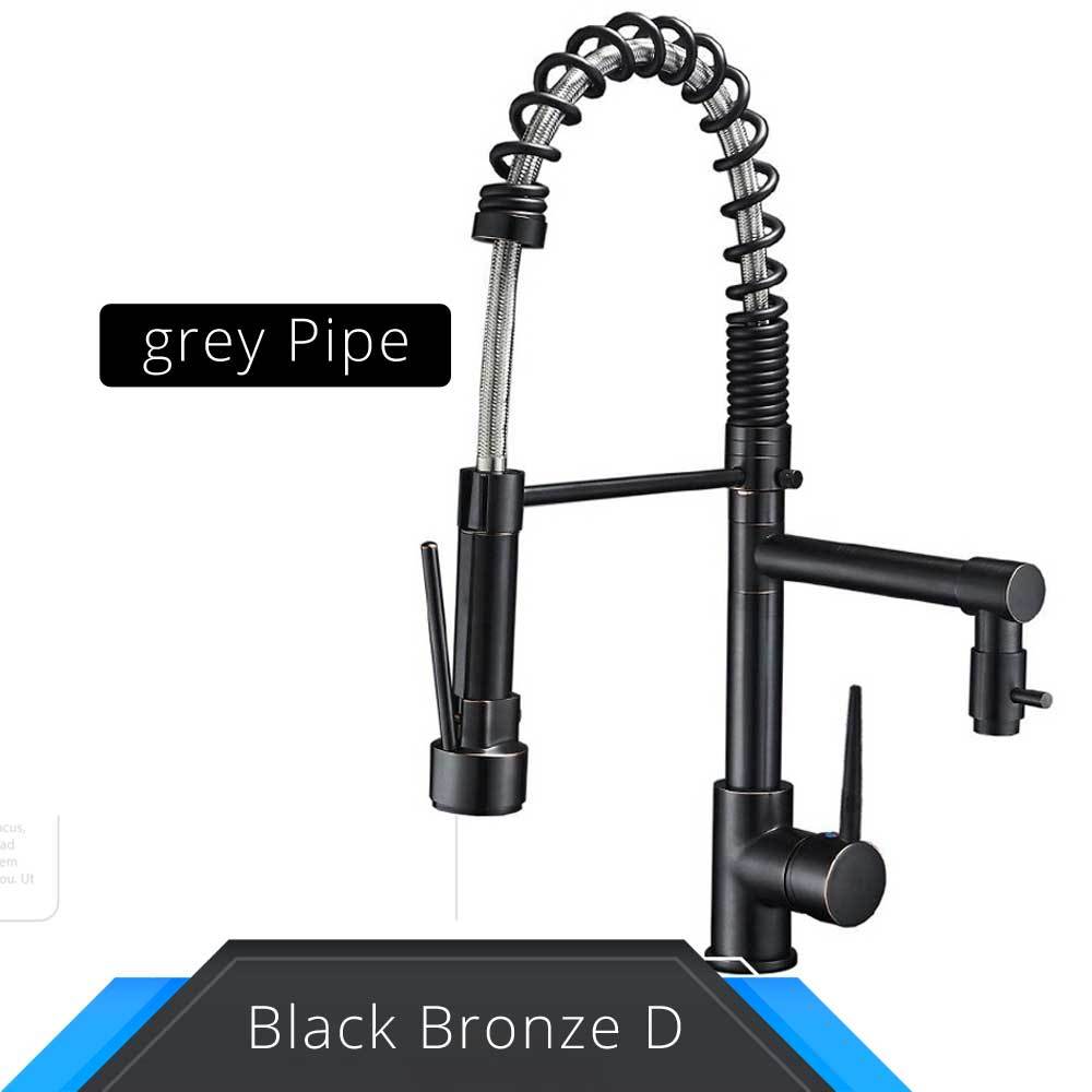 Grifo de cocina desplegable con resorte dorado y negro y rosa, mezclador de agua fría y caliente, grifo tipo grúa
