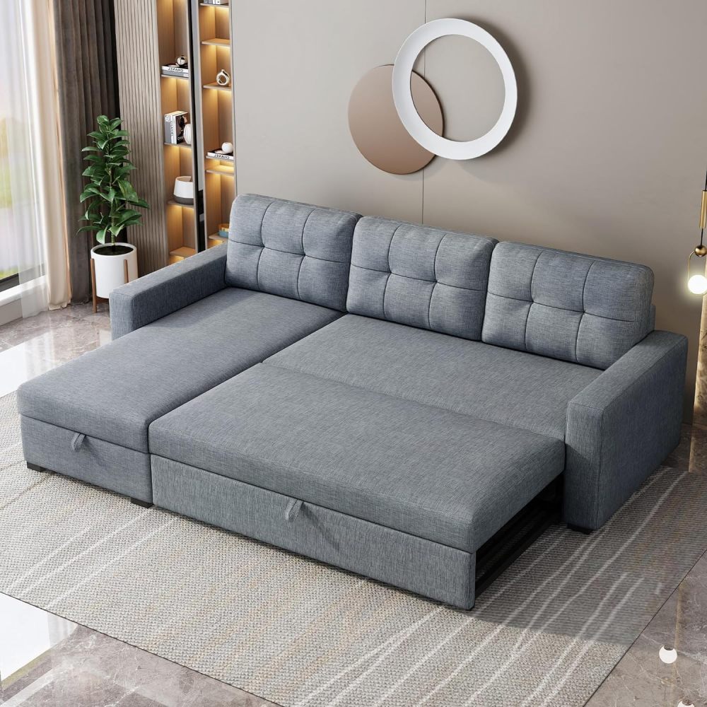 Sofá cama, sofá extraíble en forma de L con chaise longue con espacio de almacenamiento