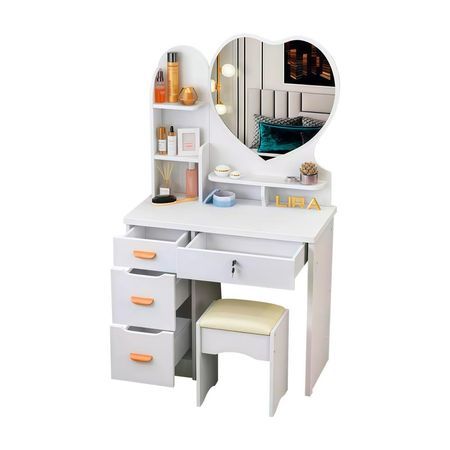 Tocador de Maquillaje Con Espejo y Taburete Para Dormitorio | Blanco
