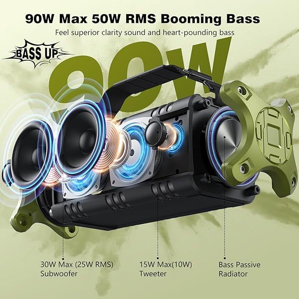 Altavoz Bluetooth, 90 W pico, 50 W RMS, altavoces portátiles Bluetooth inalámbricos, altavoz Bluetooth grande para exteriores resistente al agua IPX6