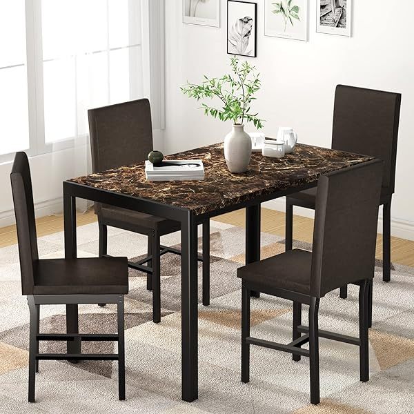 Juego de mesa de comedor para 4, 5 piezas de mármol DiningTableSet