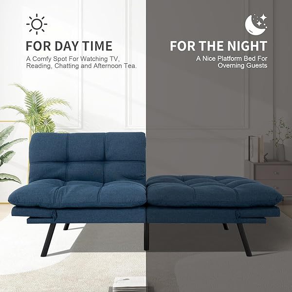 Sofá cama futón de espuma viscoelástica ajustable, sofá con respaldo convertible y reposabrazos, futón plegable, moderno futón cama para sala de estar, apartamento, oficina, habitación pequeña, sofá cama de 71 pulgadas, color negro