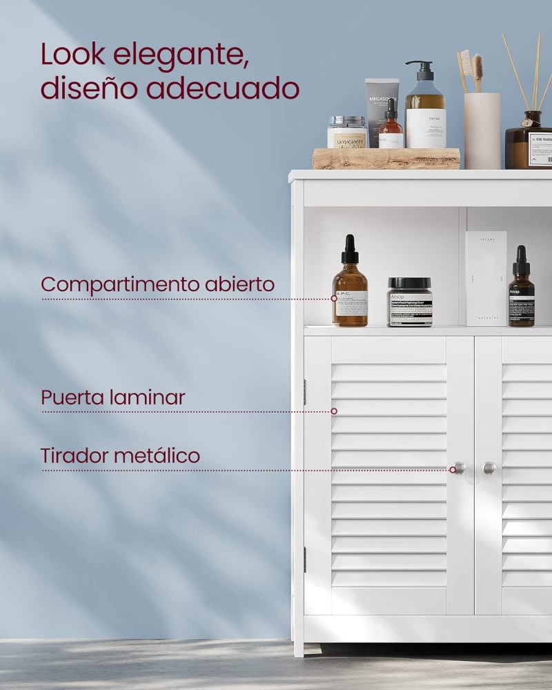 VASAGLE UBBC40WT - Mueble de baño no Empotrado, con Puertas de Doble obturación y Estante Ajustable, para baño, Sala de Estar, Entrada, Cocina, Color Blanco