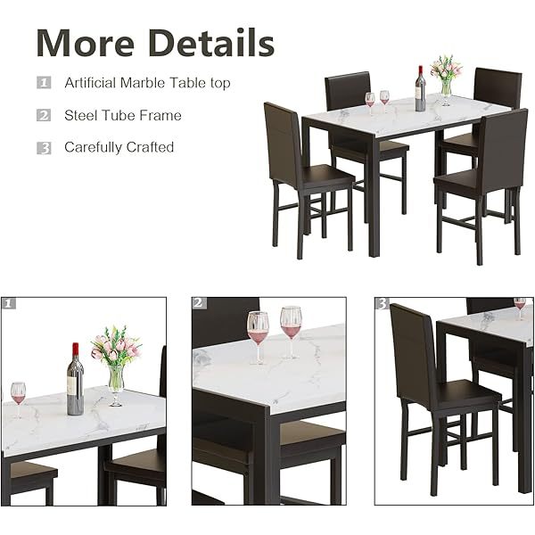Juego de mesa de comedor para 4, 5 piezas de mármol DiningTableSet