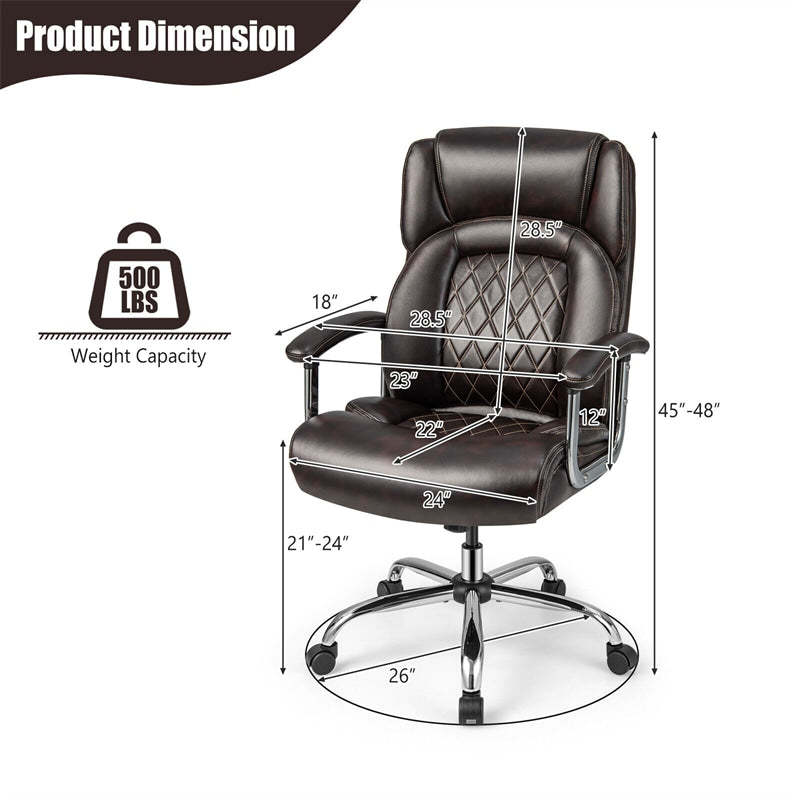 Silla de oficina giratoria de altura ajustable de 500 libras, silla de escritorio para ordenador, silla ejecutiva de piel sintética con Base de Metal resistente