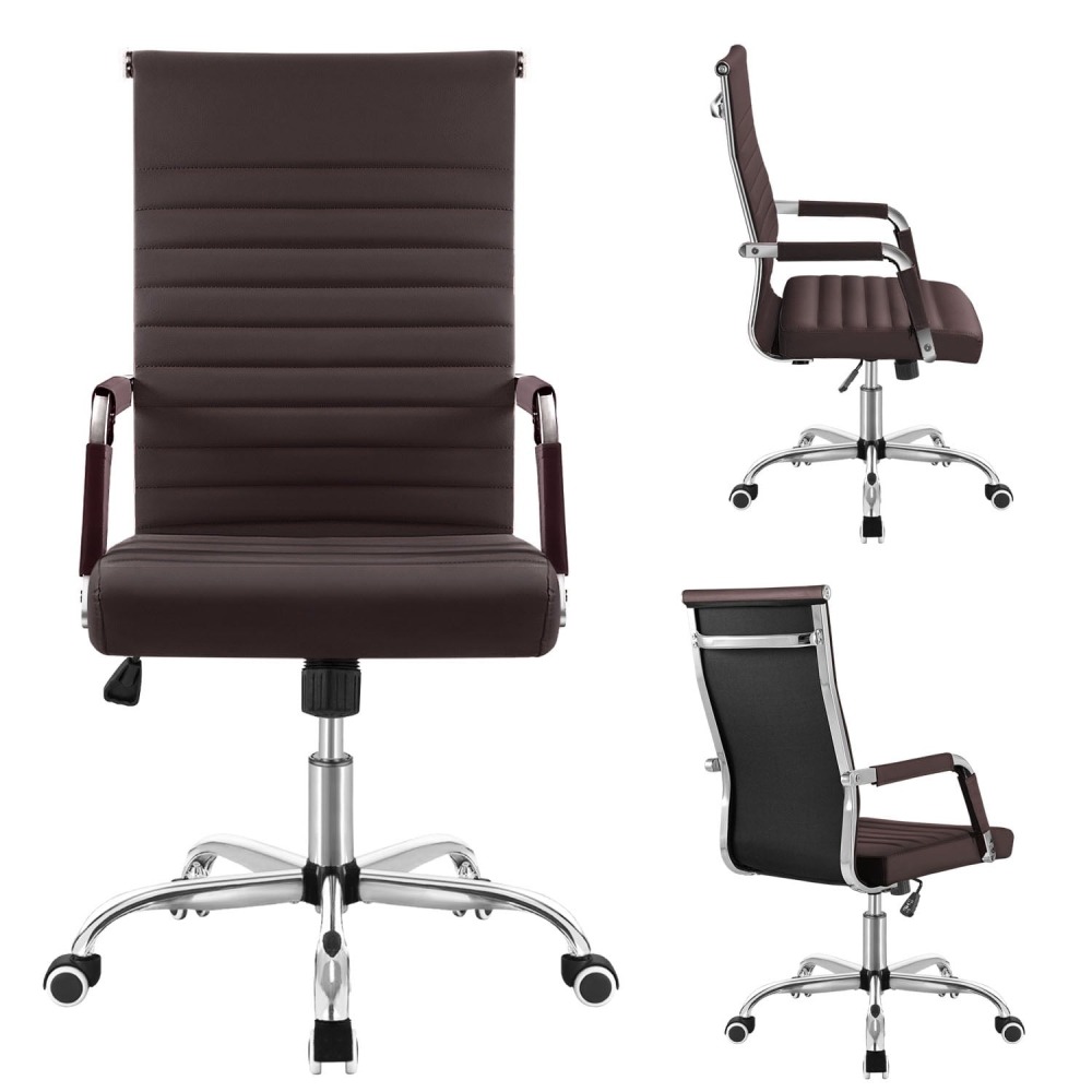 Silla de Trabajo con Brazos - Piel Imitación Cuero - Ideal para Oficina/Reuniones