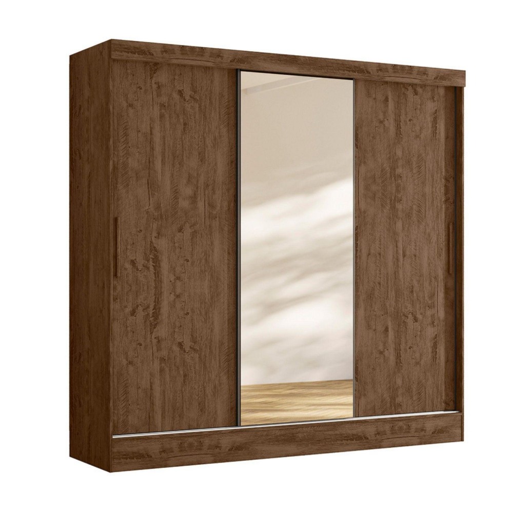 Armario Paris 3 Puertas 2 Cajones con Espejo 185x52x182 cm Nogal