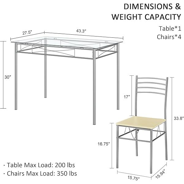 juego de mesa de comedor con mesa de vidrio para 4, Negro