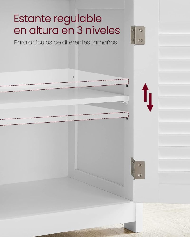 VASAGLE UBBC40WT - Mueble de baño no Empotrado, con Puertas de Doble obturación y Estante Ajustable, para baño, Sala de Estar, Entrada, Cocina, Color Blanco