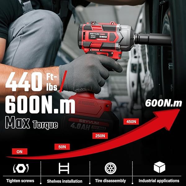 Llave de impacto, pistola de impacto de 1/2", destornillador de impacto eléctrico con par máximo de 320 ft-lb (430 Nm), llave de impacto inalámbrica