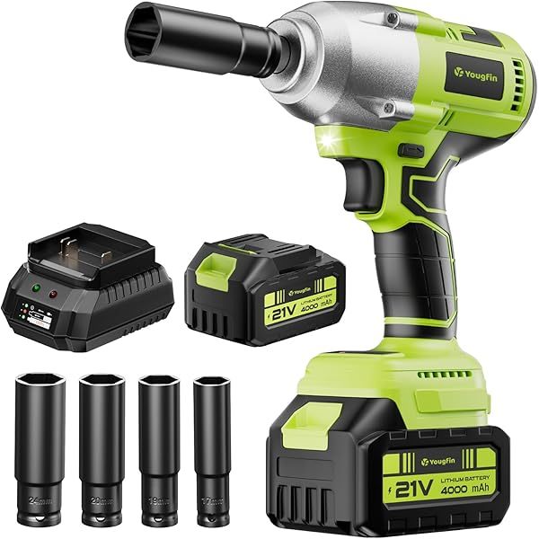 Llave de impacto inalámbrica de 1/2 pulgada para tuercas de orejetas, kit de pistola de impacto eléctrica sin escobillas de 20 V, 400 N.M, destornillador de impacto a batería de 4,0 Ah para trabajo pesado
