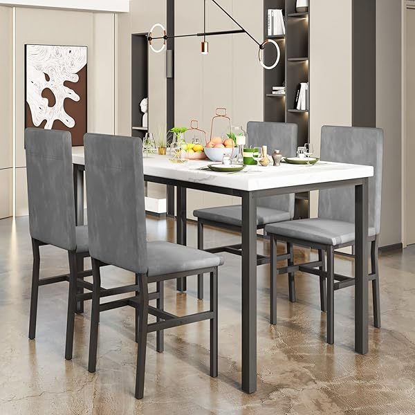 Juego de mesa de comedor para 4, 5 piezas de mármol DiningTableSet