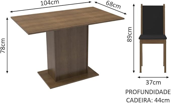 Juego de Comedor, Mesa con Tablero de Madera y 4 Sillas Talita
