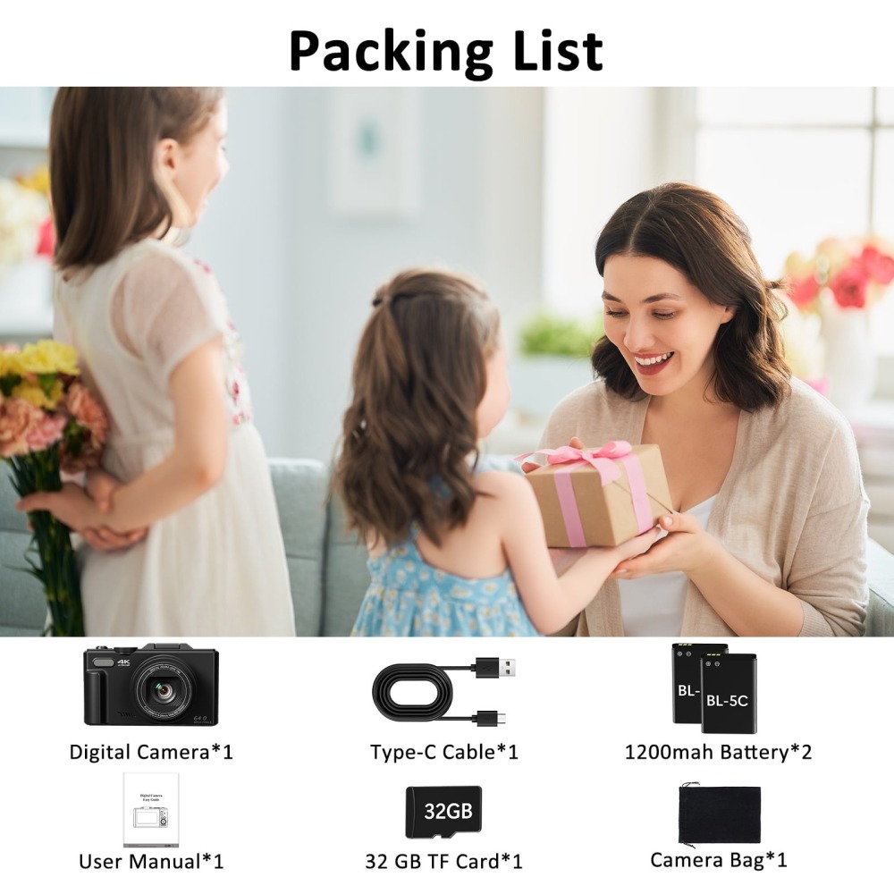 Rebajas espectaculares - 4K 64MP Vlogging Camera for YouTube 3''180°Flip/ Video Cameras for Beginners