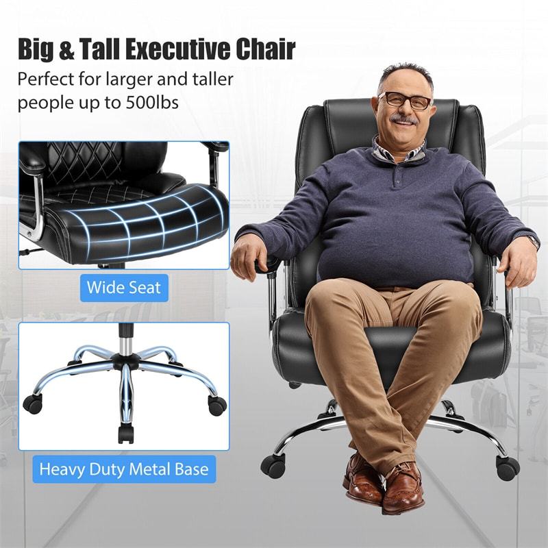 Silla de oficina giratoria de altura ajustable de 500 libras, silla de escritorio para ordenador, silla ejecutiva de piel sintética con Base de Metal resistente