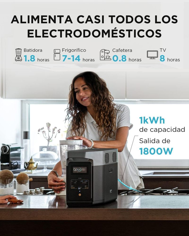 Central eléctrica portátil DELTA 2, 1024 Wh LiFePO4 (LFP), carga rápida, generador solar (panel solar opcional) para energía de reserva en el hogar, camping y vehículos recreativos