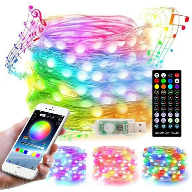 Guirnalda de luces LED de Navidad, lámpara de cortina de boda con Control remoto, USB, compatible con Bluetooth, 5/10/20M