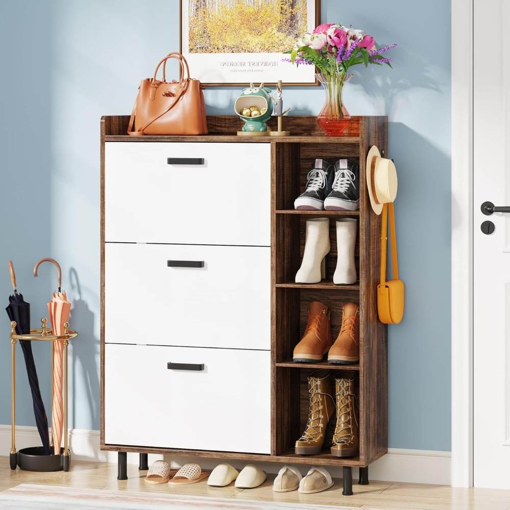 Tribesigns Shoe Cabinet, Flip Drawers Shoe Storage Cabinet for Entryway with 3 Flip Drawers and 5 Shelves, Freestanding Shoes