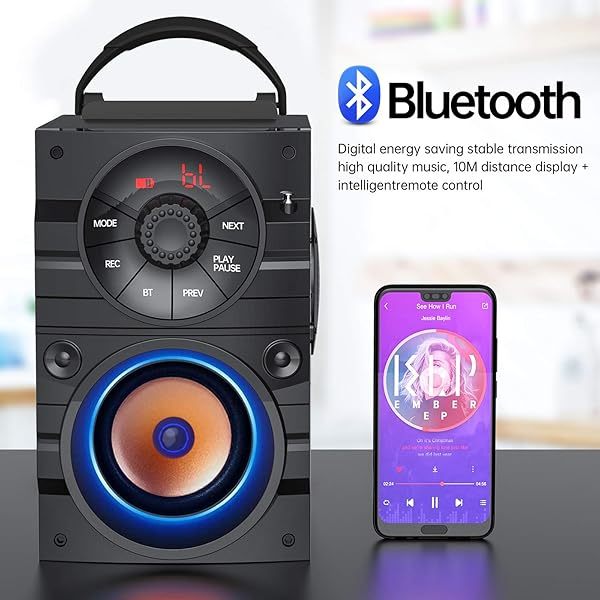 Altavoces portátiles Bluetooth grandes con luz, inalámbricos, con subwoofer, radio FM, luces LED, ecualizador, graves potentes, Bluetooth 4.2