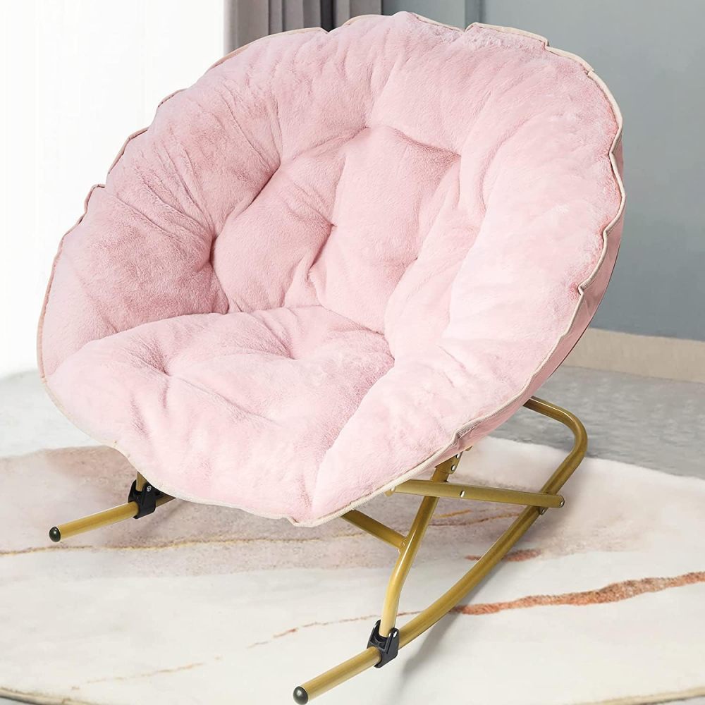OAKHAM Comfy Saucer Chair,Folding Faux Fur Lounge Chair for Bedroom and Living Room,Flexible Seating Chair for Kids Teens Adults