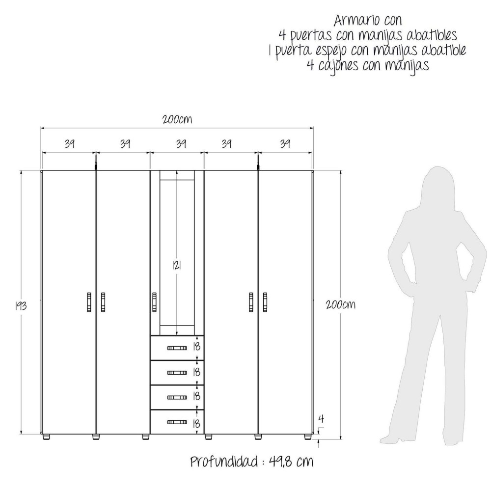 Closet Bruselas 200x200x50 cm Gales Wengue