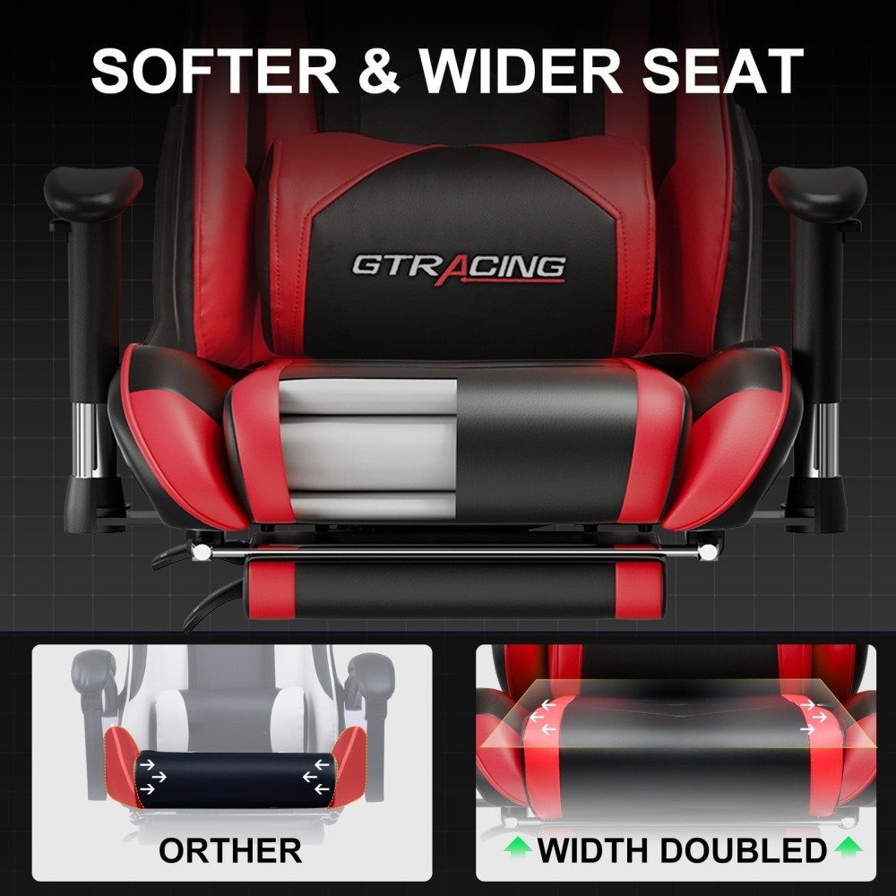Silla gaming, silla ergonómica de escritorio con soporte lumbar, cuero sintético, reposapiés y reposacabezas ajustable.