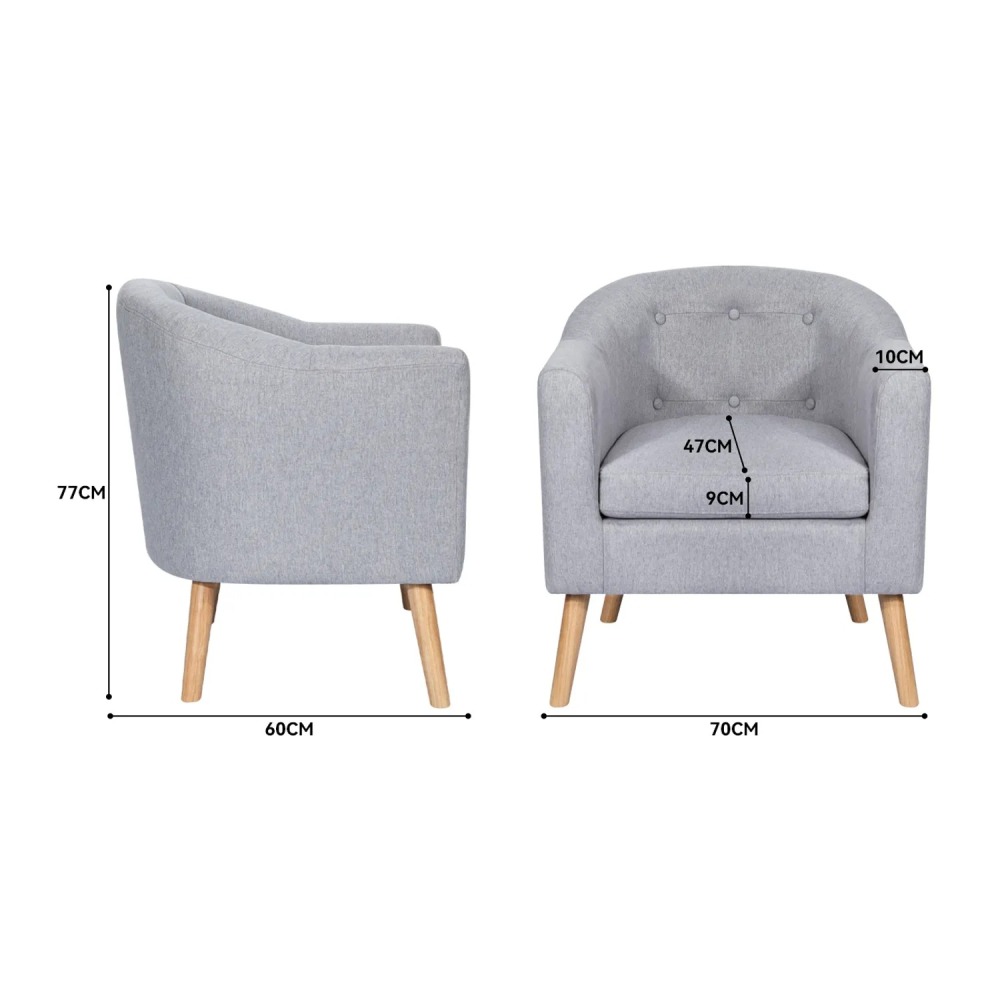 Poltrona 70x60x77CM para Dormitorio Apartamento Oficina Gris