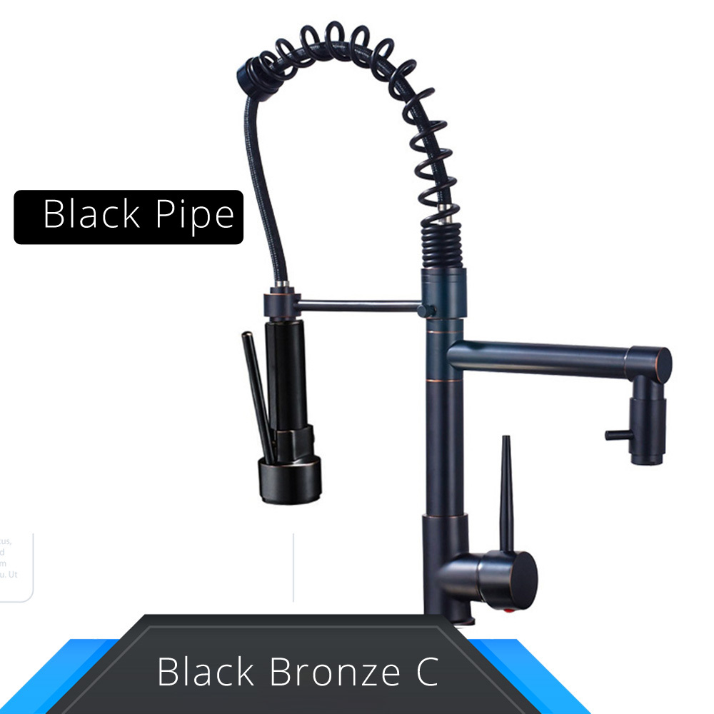 Grifo de cocina desplegable con resorte dorado y negro y rosa, mezclador de agua fría y caliente, grifo tipo grúa
