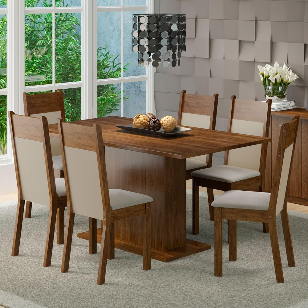 Madesa Juego de Comedor con Mesa y 6 Sillas Lousiana - Marrón/Creme/Beige