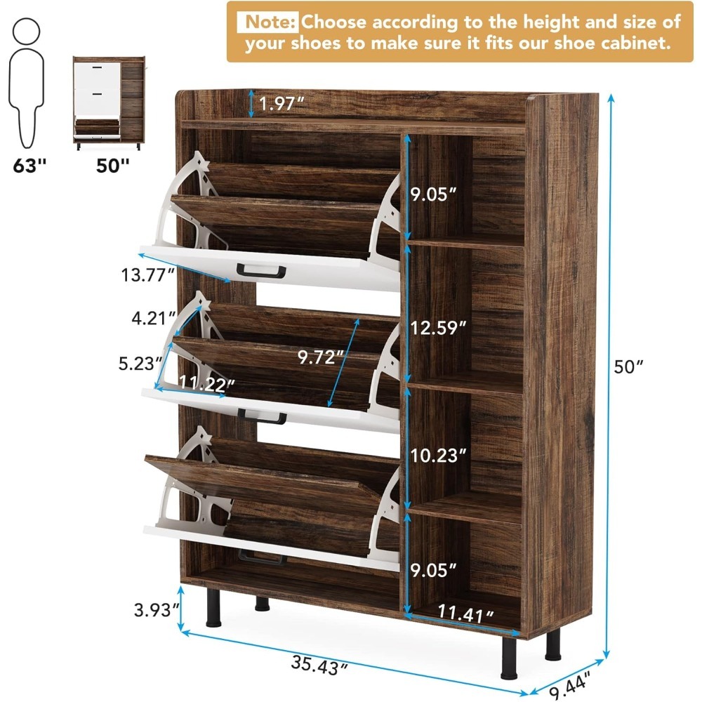 Tribesigns Shoe Cabinet, Flip Drawers Shoe Storage Cabinet for Entryway with 3 Flip Drawers and 5 Shelves, Freestanding Shoes