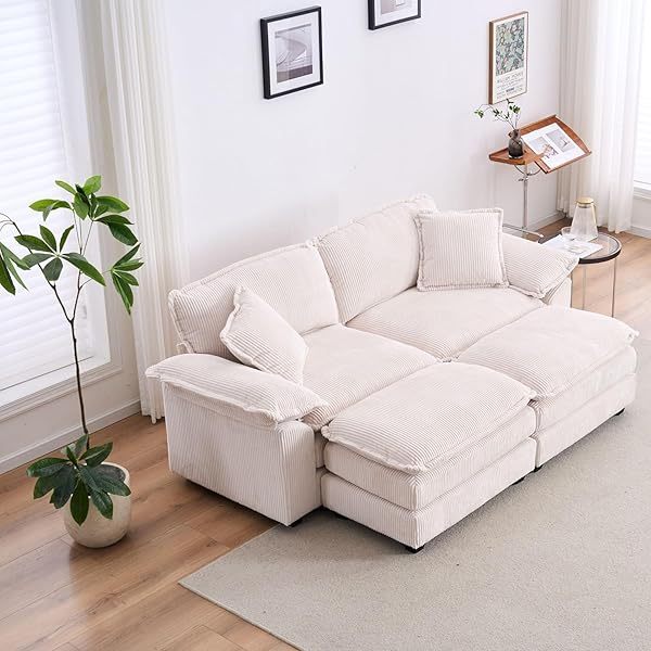 Sofá seccional Loveseat con otomana, sofá cama moderno con almohadas