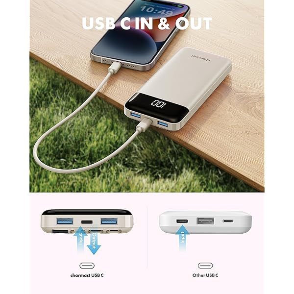 Portable Charger with Built in Cables, Portable Charger with Cords Wires Slim 10000mAh Travel Essentials Battery Pack 6 Outputs 3A High Speed Power Bank for iPhone Samsung Pixel LG Moto iPad A-Black