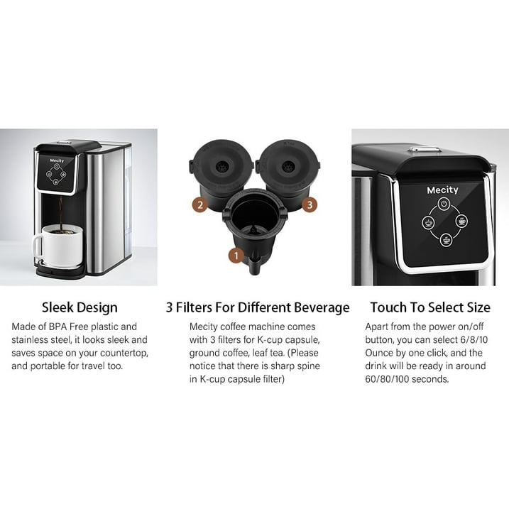 Cafetera monodosis 3 en 1, compatible con cápsulas en polvo, 120 V, depósito de agua de 50 oz, descalcificadora de té, color negro