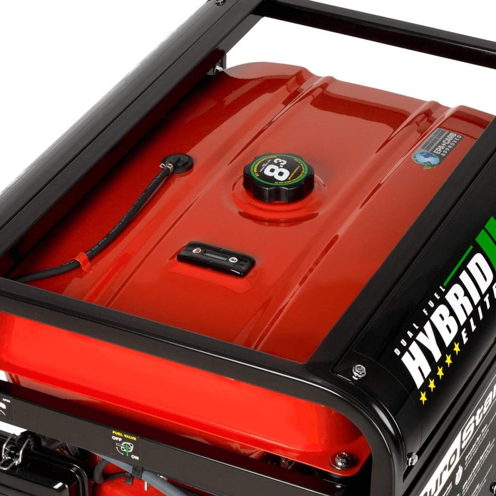 DS10000EH Generador portátil de Doble Combustible, 10000 W, Arranque eléctrico, Respaldo en casa y Listo para RV, Aprobado por 50 Estados, Rojo/Negro