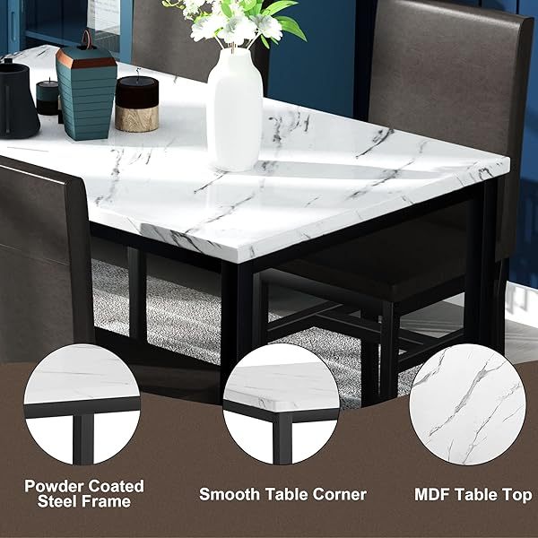 Juego de mesa de comedor para 4, 5 piezas de mármol DiningTableSet
